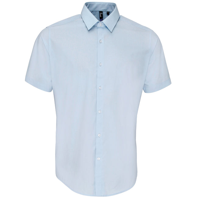Light Blue - Front - Premier Mens Supreme Heavy Poplin Short Sleeve Work Shirt