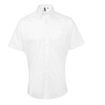White - Front - Premier Mens Signature Oxford Short Sleeve Work Shirt