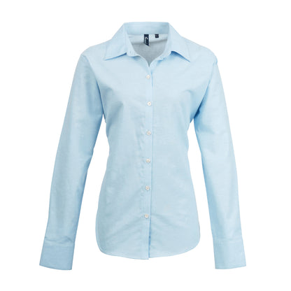 Light Blue - Front - Premier Womens-Ladies Signature Oxford Long Sleeve Work Shirt