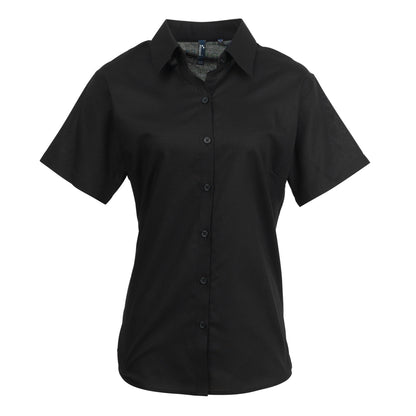 Black - Front - Premier Womens-Ladies Signature Oxford Short Sleeve Work Shirt