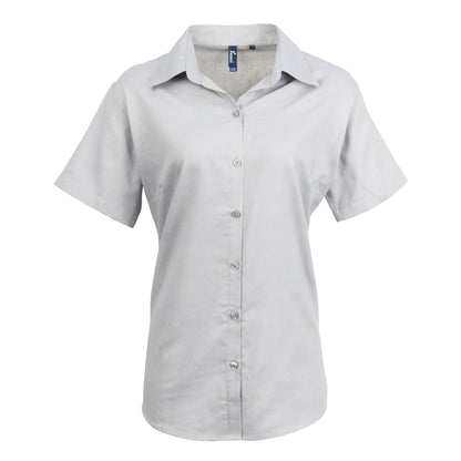 Silver - Front - Premier Womens-Ladies Signature Oxford Short Sleeve Work Shirt