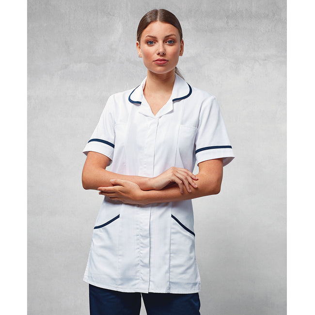 White- Navy - Back - Premier Ladies-Womens Vitality Medical-Healthcare Work Tunic