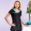 Black- Turquoise - Back - Premier Womens-Ladies Ivy Beauty And Spa Tunic (Contrast Neckline)
