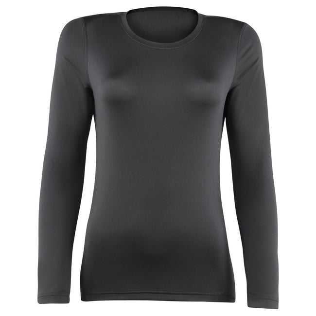 Black - Front - Rhino Womens-Ladies Sports Baselayer Long Sleeve