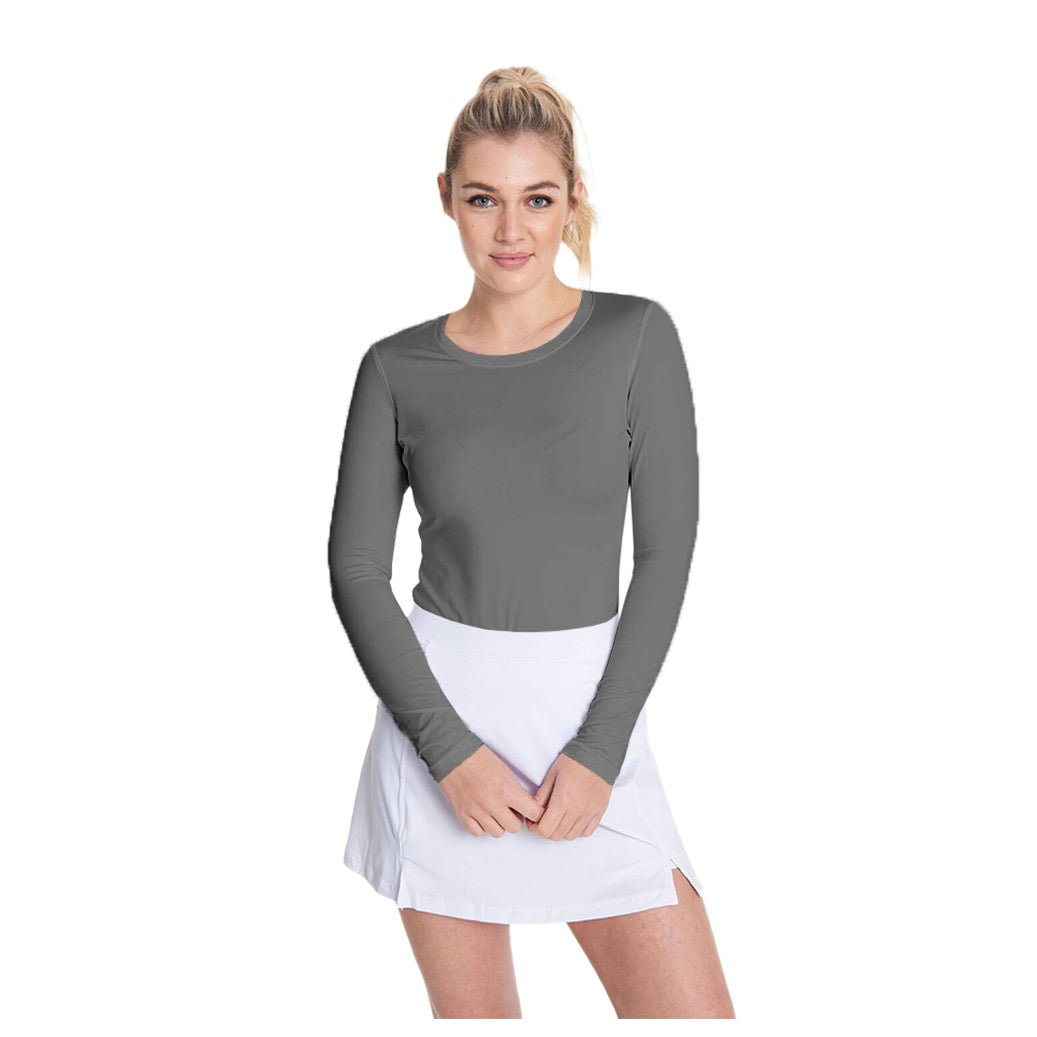Heather Grey - Side - Rhino Womens-Ladies Sports Baselayer Long Sleeve