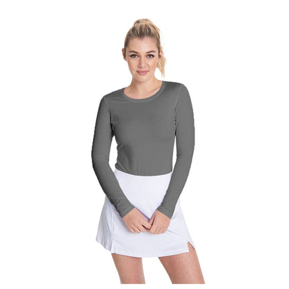 Heather Grey - Side - Rhino Womens-Ladies Sports Baselayer Long Sleeve
