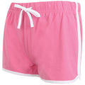 Bright Pink- White - Lifestyle - Skinni Fit Womens-Ladies Retro Training - Fitness Sports Shorts