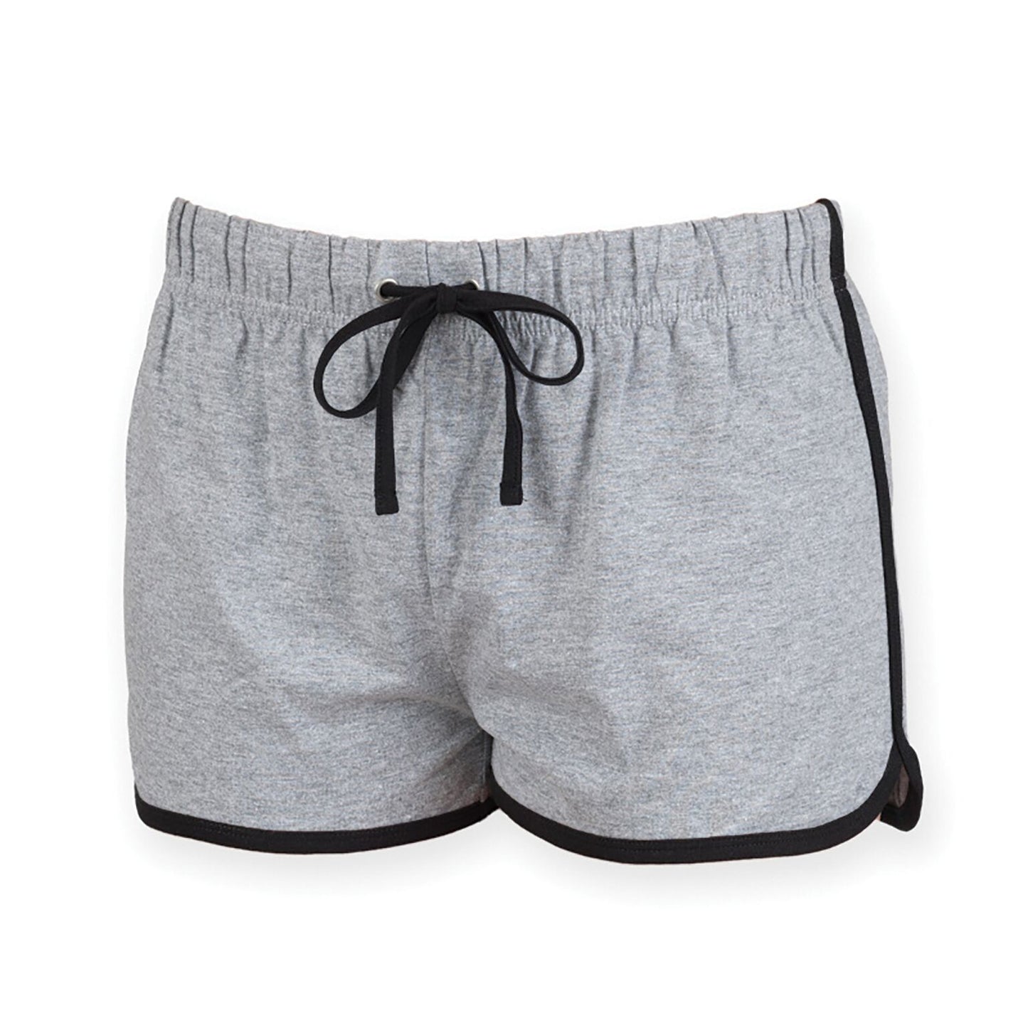 Heather Grey- Black - Front - Skinni Fit Womens-Ladies Retro Training - Fitness Sports Shorts