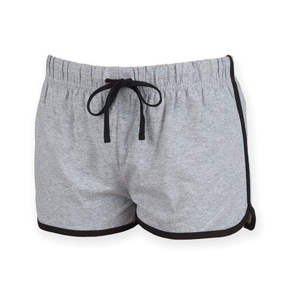 Heather Grey- Black - Front - Skinni Fit Womens-Ladies Retro Training - Fitness Sports Shorts