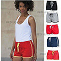 Red- Yellow - Back - Skinni Fit Womens-Ladies Retro Training - Fitness Sports Shorts