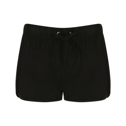 Black- Black - Front - Skinni Fit Womens-Ladies Retro Training - Fitness Sports Shorts