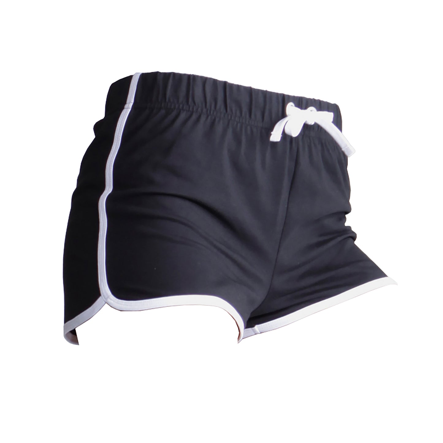 Black- White - Back - Skinni Fit Womens-Ladies Retro Training - Fitness Sports Shorts