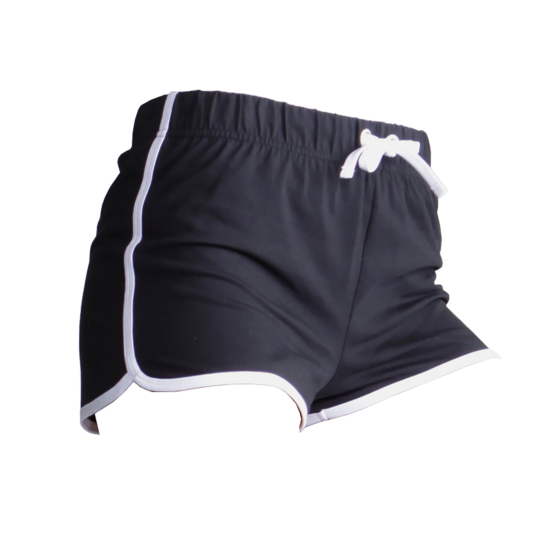 Black- White - Back - Skinni Fit Womens-Ladies Retro Training - Fitness Sports Shorts
