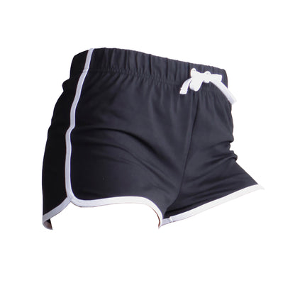 Black- White - Back - Skinni Fit Womens-Ladies Retro Training - Fitness Sports Shorts