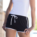 Black- White - Side - Skinni Fit Womens-Ladies Retro Training - Fitness Sports Shorts