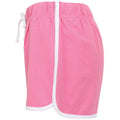 Bright Pink- White - Back - Skinni Fit Womens-Ladies Retro Training - Fitness Sports Shorts