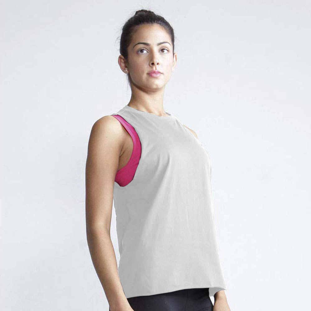 White - Back - SF Womens-Ladies High Neck Sleeveless Vest - Top