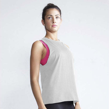White - Back - SF Womens-Ladies High Neck Sleeveless Vest - Top