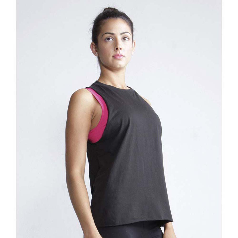 Black - Back - SF Womens-Ladies High Neck Sleeveless Vest - Top