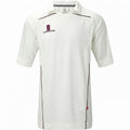 White- Maroon trim - Front - Surridge Mens Century Sports Cricket Shirt