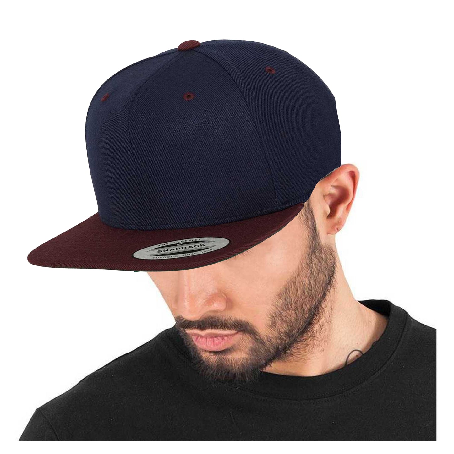 Navy-Maroon - Back - Yupoong Mens The Classic Premium Snapback 2-Tone Cap