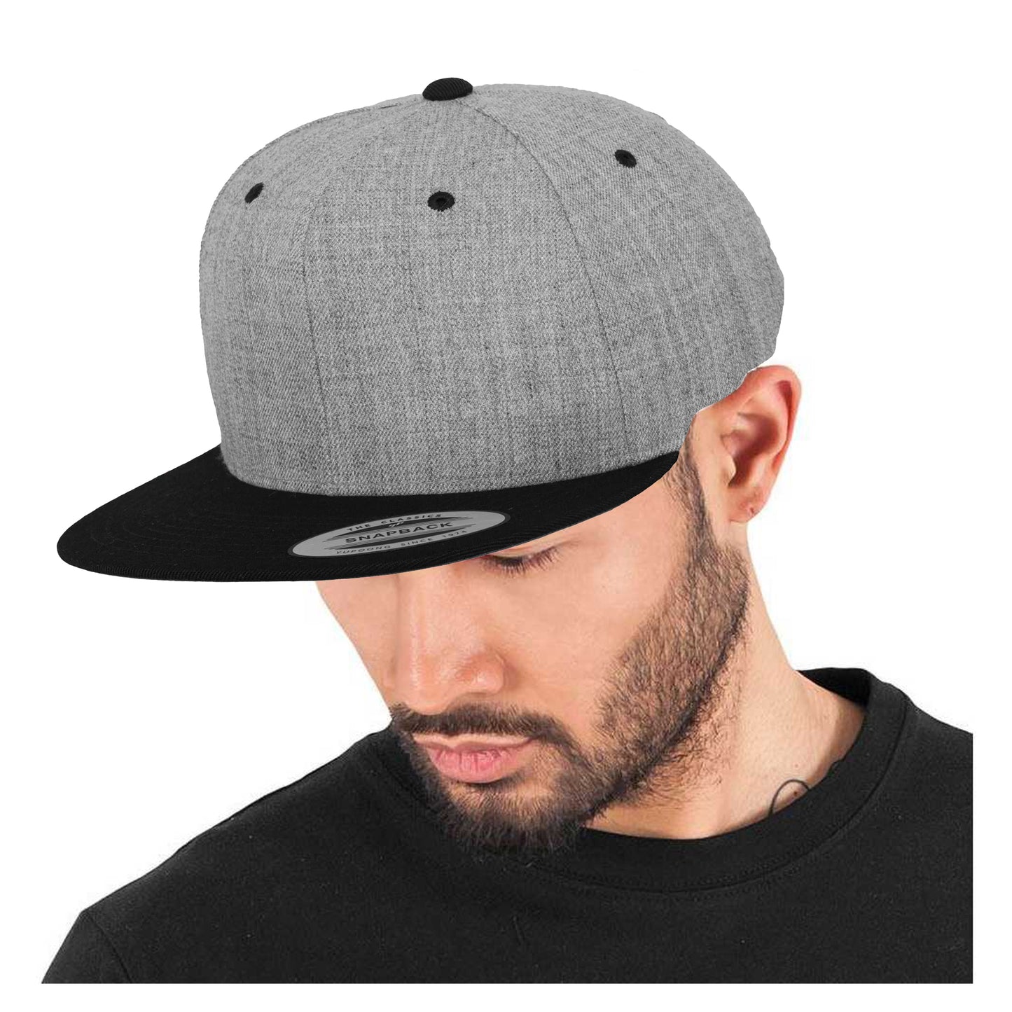 Heather- Black - Back - Yupoong Mens The Classic Premium Snapback 2-Tone Cap
