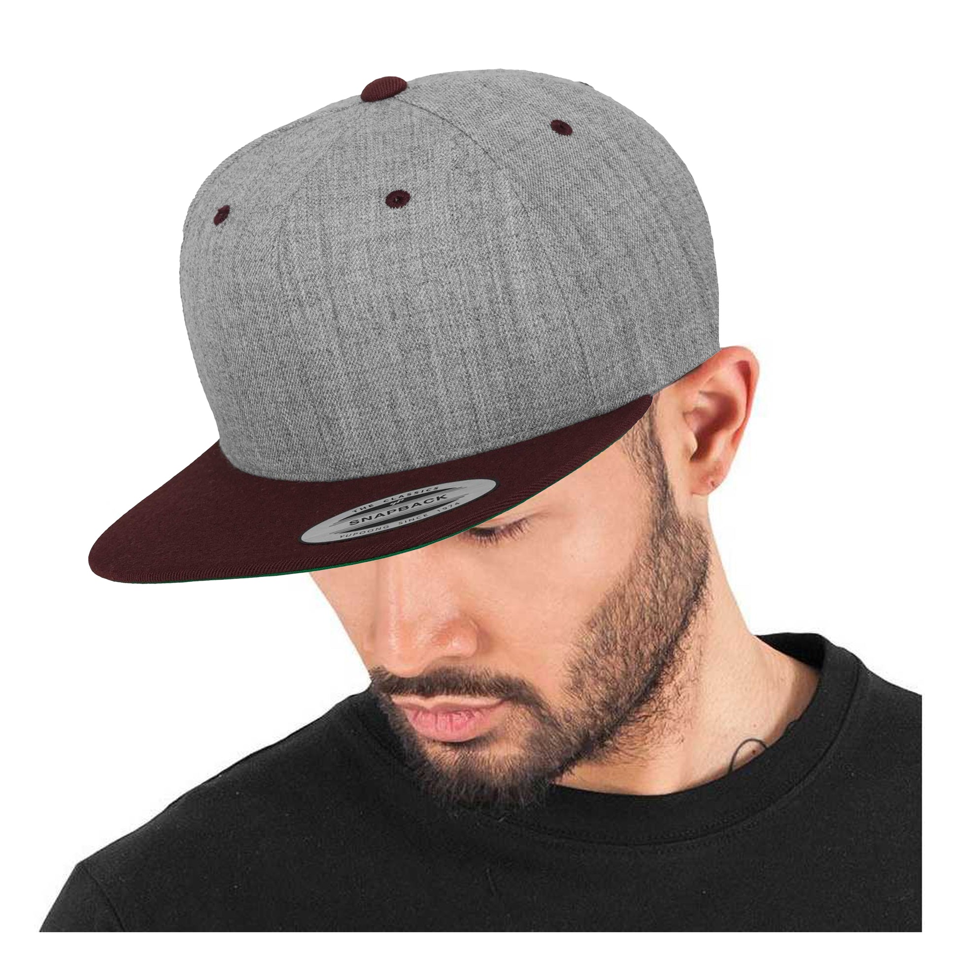 Heather- Maroon - Back - Yupoong Mens The Classic Premium Snapback 2-Tone Cap