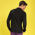 Black - Back - B&C Mens Heavymill Cotton Long Sleeve Polo Shirt