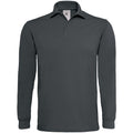Dark Grey - Front - B&C Mens Heavymill Cotton Long Sleeve Polo Shirt
