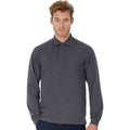 Dark Grey - Back - B&C Mens Heavymill Cotton Long Sleeve Polo Shirt