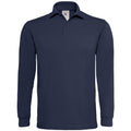 Navy - Front - B&C Mens Heavymill Cotton Long Sleeve Polo Shirt
