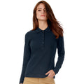 Navy - Back - B&C Womens-Ladies Safran Long Sleeve Polo Shirt