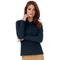 Navy - Side - B&C Womens-Ladies Safran Long Sleeve Polo Shirt
