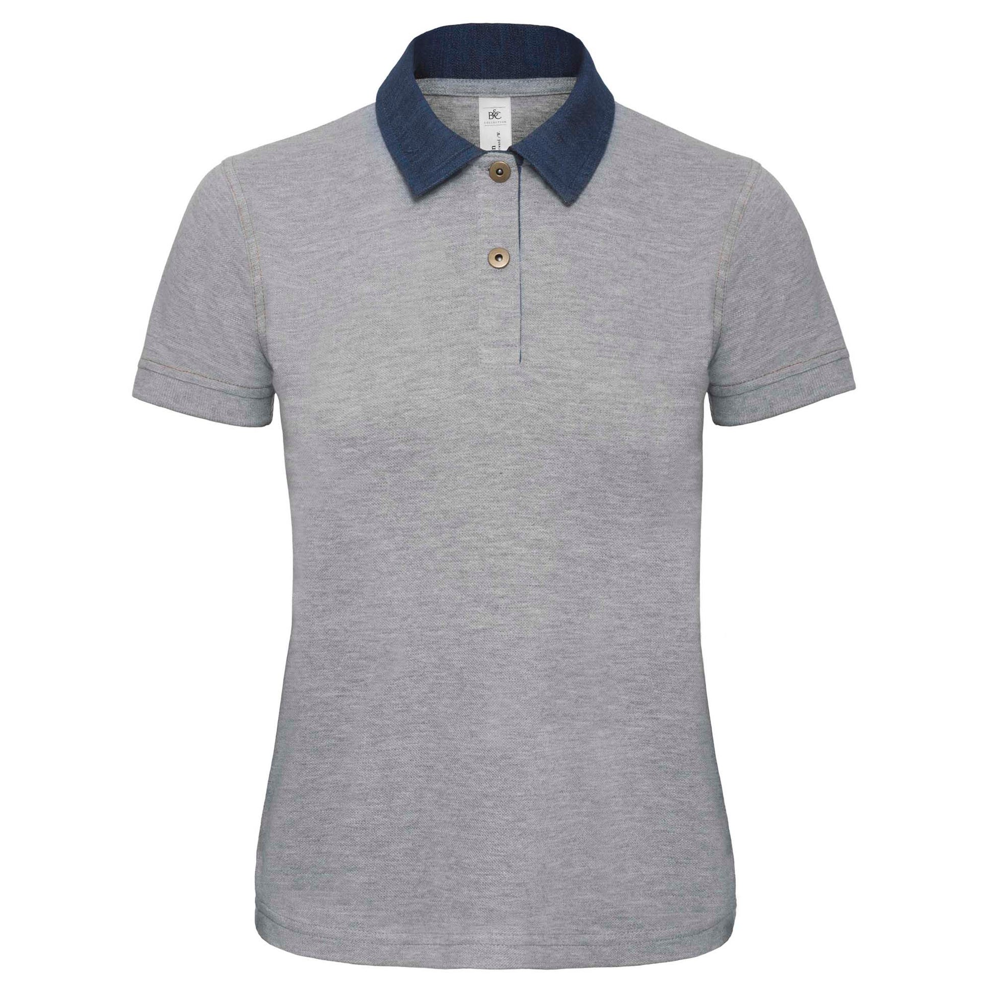 Denim- Heather Grey - Front - B&C Denim Womens-Ladies Forward Short Sleeve Polo Shirt