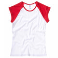 White - Red - Front - Bella + Canvas Womens-Ladies Baby Rib Cap Sleeve Contrast T-Shirt