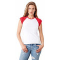 White - Baby Blue - Front - Bella + Canvas Womens-Ladies Baby Rib Cap Sleeve Contrast T-Shirt