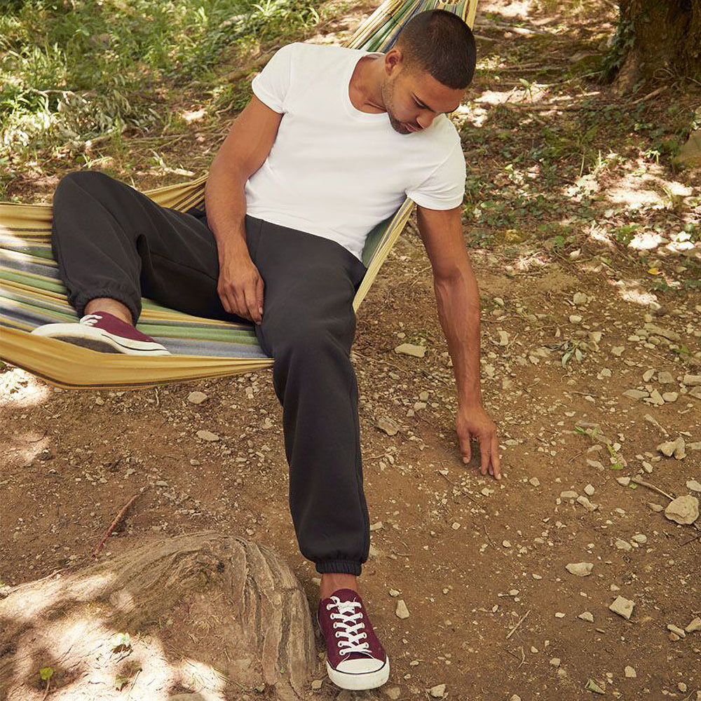 Black - Side - Fruit Of The Loom Mens Premium 70-30 Elasticated Jog Pants - Jogging Bottoms