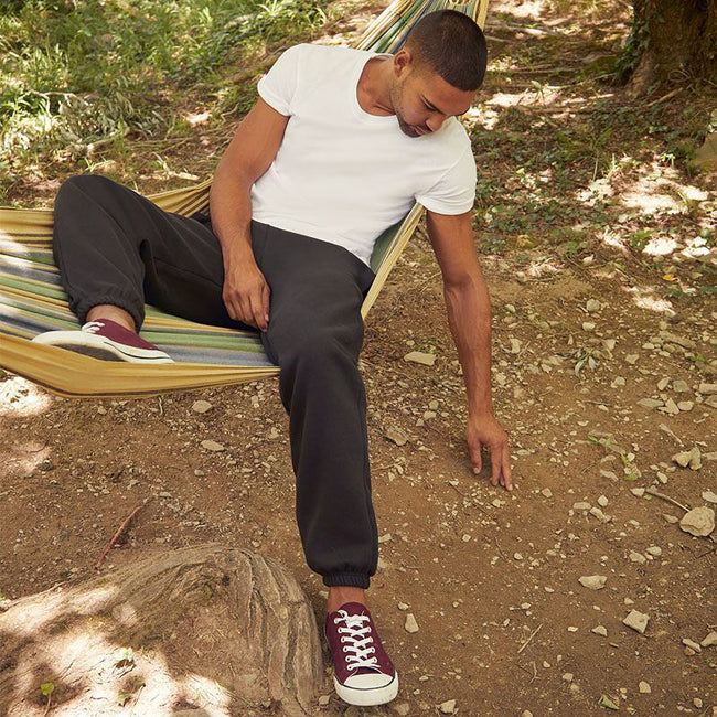 Black - Side - Fruit Of The Loom Mens Premium 70-30 Elasticated Jog Pants - Jogging Bottoms