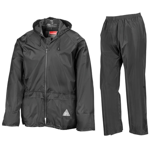 Black - Front - Result Mens Heavyweight Waterproof Rain Suit (Jacket & Trouser Suit)