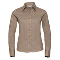Khaki - Front - Russell Collection Womens-Ladies Long Sleeve Classic Twill Shirt