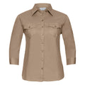 Khaki - Front - Russell Collection Womens-Ladies Roll-Sleeve 3-4 Sleeve Work Shirt