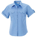 Blue - Front - Russell Collection Womens-Ladies Short - Roll-Sleeve Work Shirt