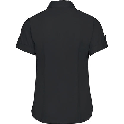 Black - Back - Russell Collection Womens-Ladies Short - Roll-Sleeve Work Shirt