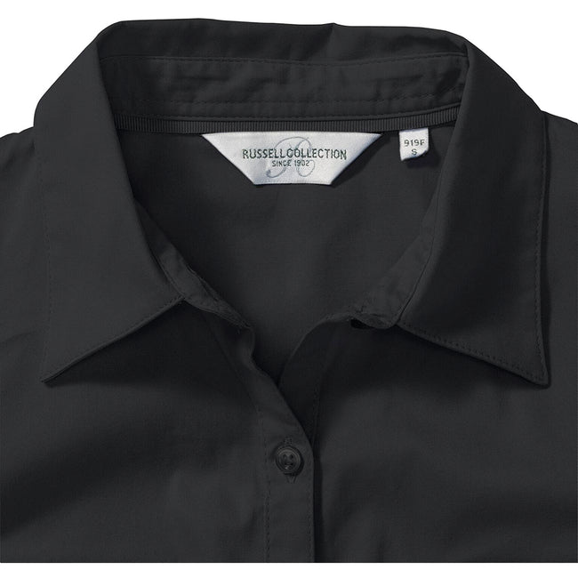 Black - Lifestyle - Russell Collection Womens-Ladies Short - Roll-Sleeve Work Shirt