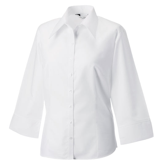 White - Front - Russell Collection Womens-Ladies 3-4 Sleeve Tencel® Fitted Shirt