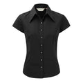 Black - Front - Russell Collection Womens-Ladies Short Cap Sleeve Tencel® Fitted Shirt