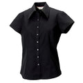 Black - Back - Russell Collection Womens-Ladies Short Cap Sleeve Tencel® Fitted Shirt