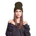 Olive - Back - Yupoong Flexfit Unisex Heavyweight Long Beanie Winter Hat