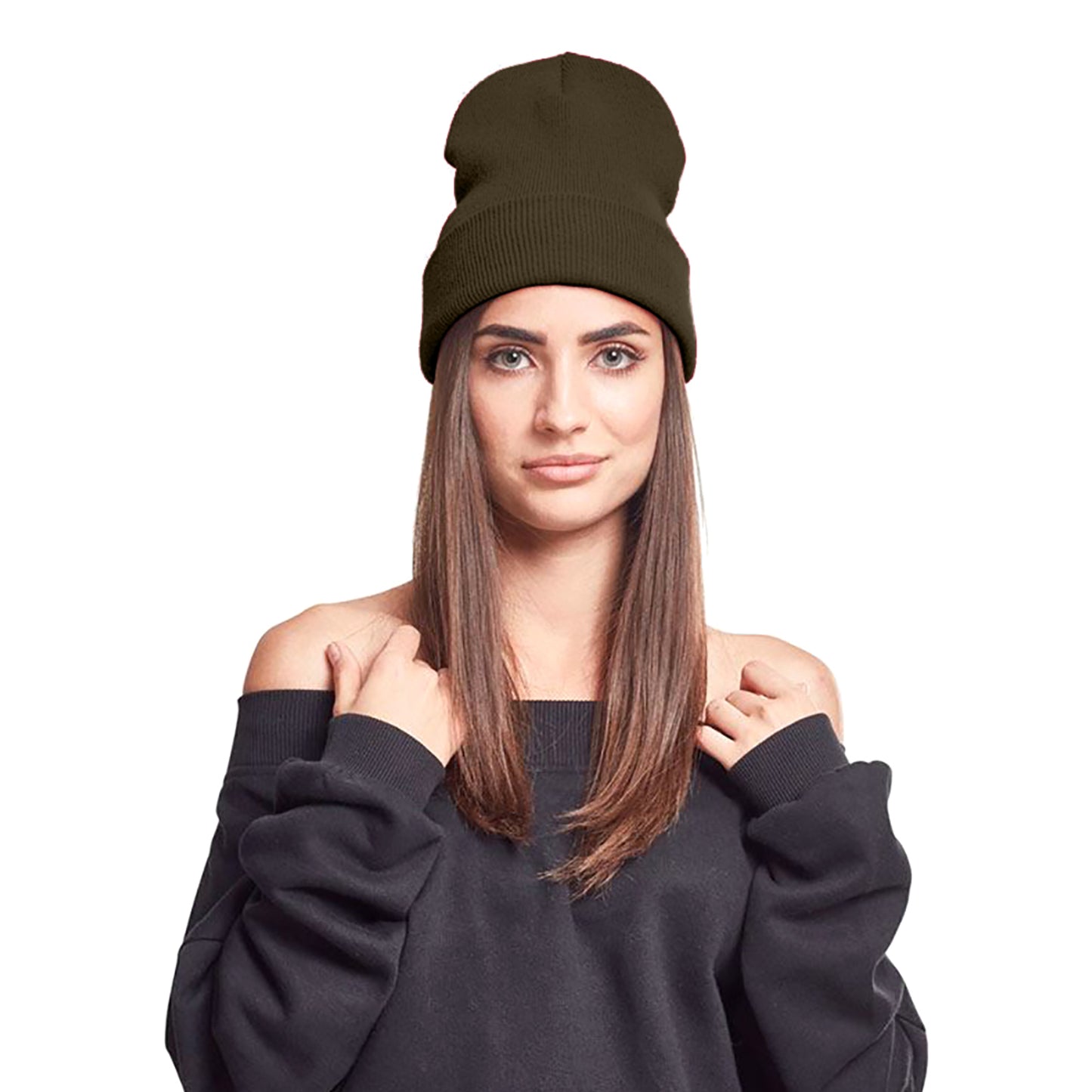 Olive - Back - Yupoong Flexfit Unisex Heavyweight Long Beanie Winter Hat