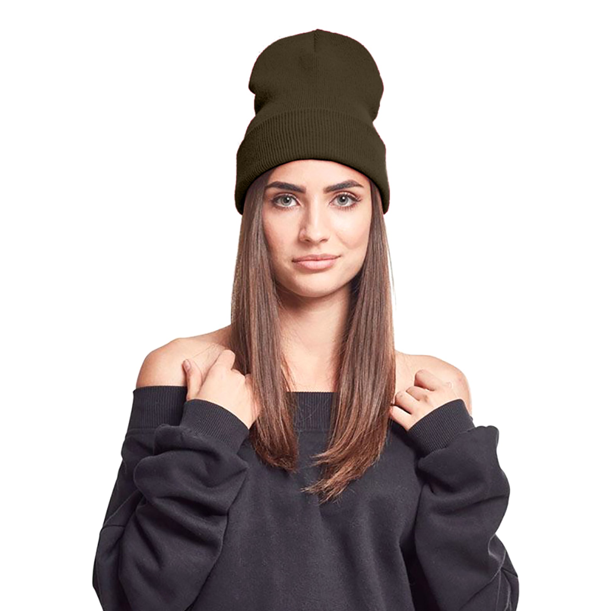 Olive - Back - Yupoong Flexfit Unisex Heavyweight Long Beanie Winter Hat